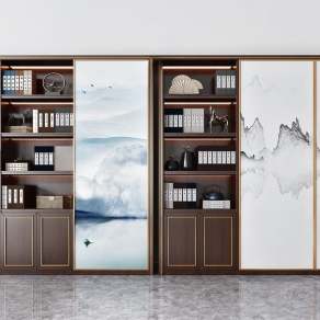 新中式实木书柜3D模型下载